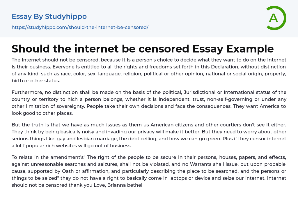Should the internet be censored Essay Example