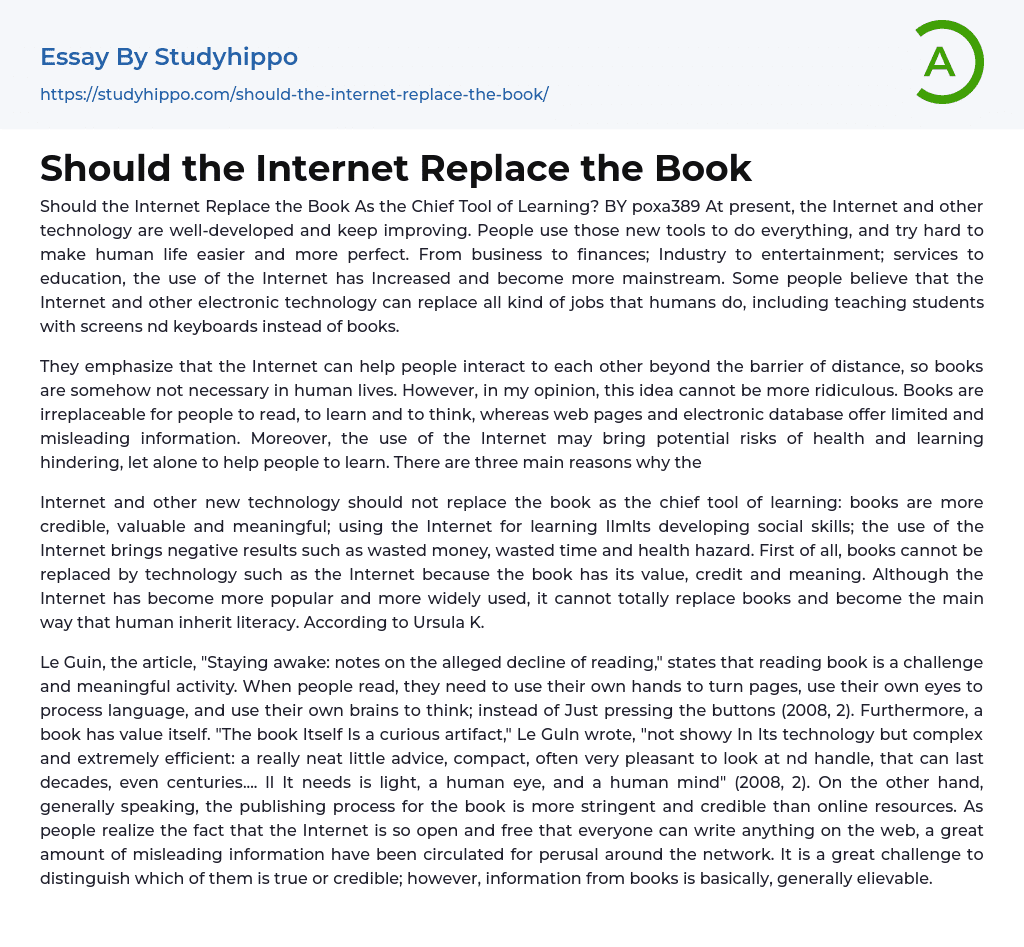 Should the Internet Replace the Book Essay Example