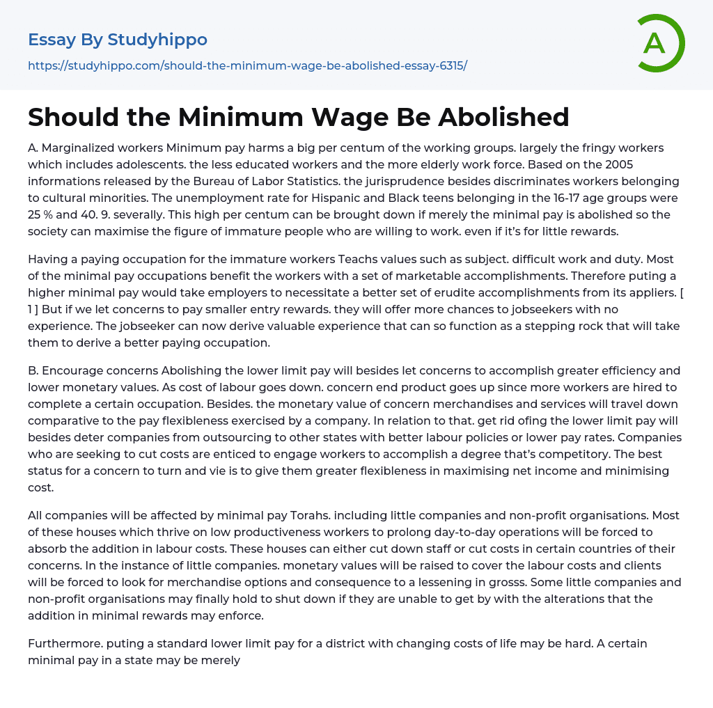 Should the Minimum Wage Be Abolished