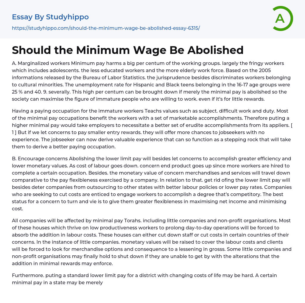 Should the Minimum Wage Be Abolished Essay Example