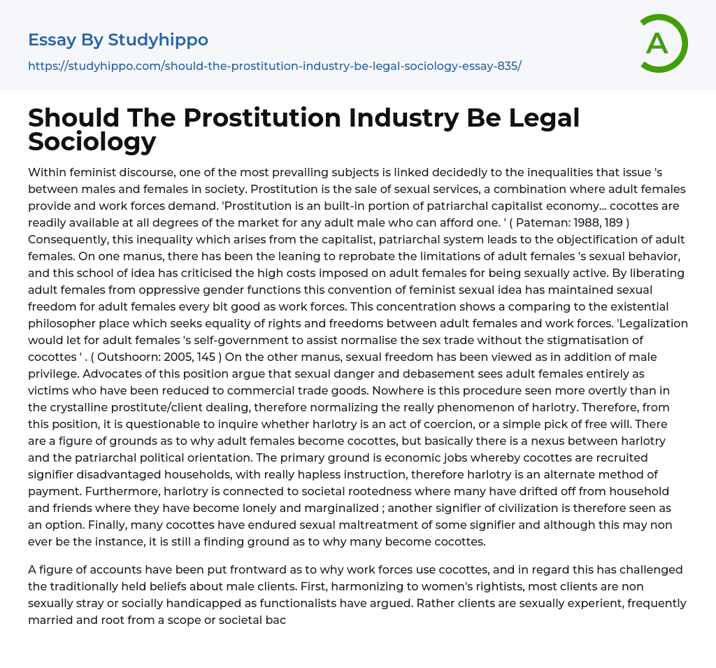 Should The Prostitution Industry Be Legal Sociology Essay Example