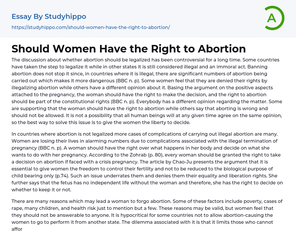 Should Women Have the Right to Abortion Essay Example