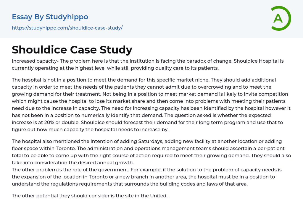 Shouldice Case Study Essay Example