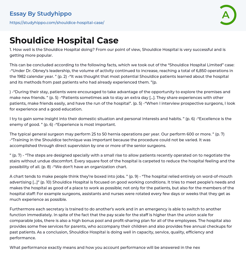 Shouldice Hospital Case Essay Example