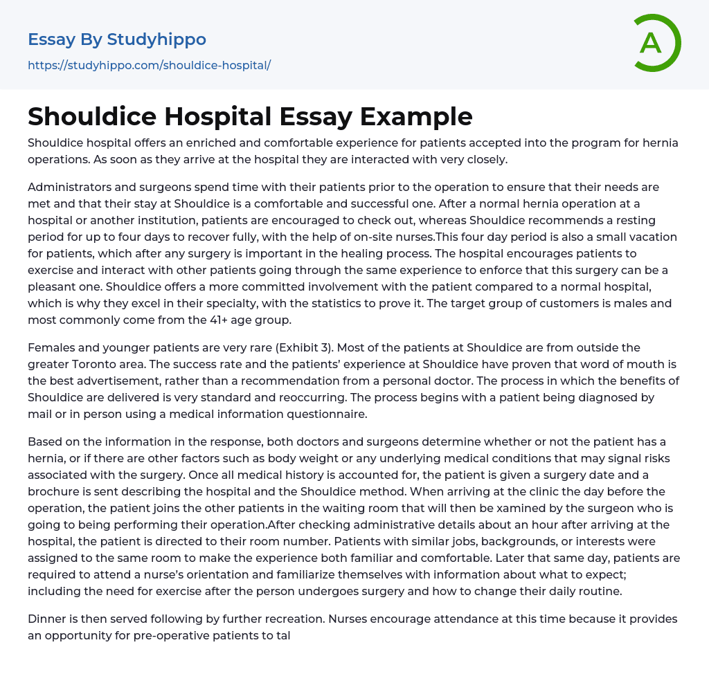 Shouldice Hospital Essay Example
