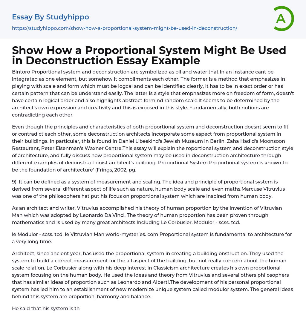 Show How a Proportional System Might Be Used in Deconstruction Essay Example