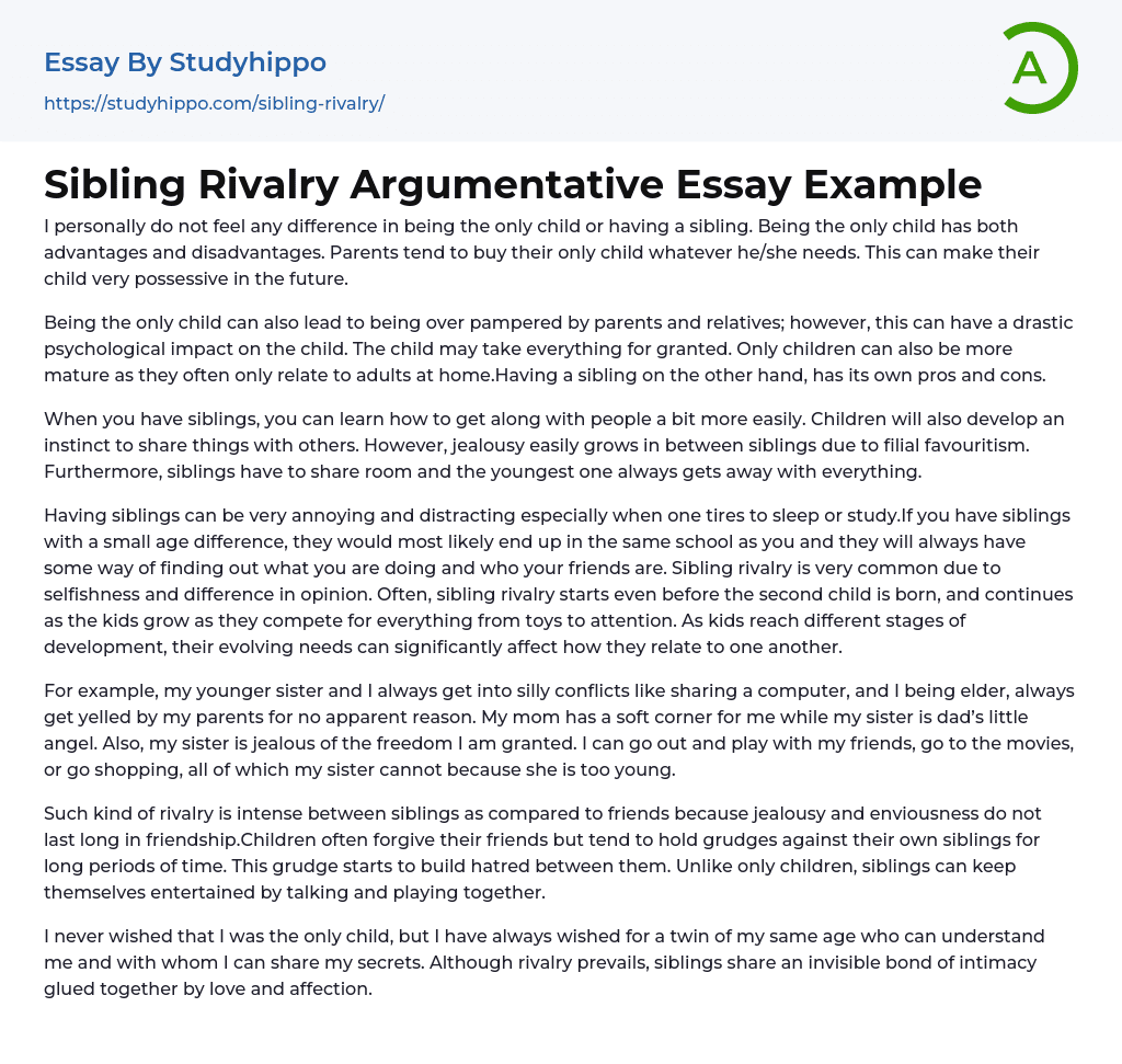 Sibling Rivalry Argumentative Essay Example