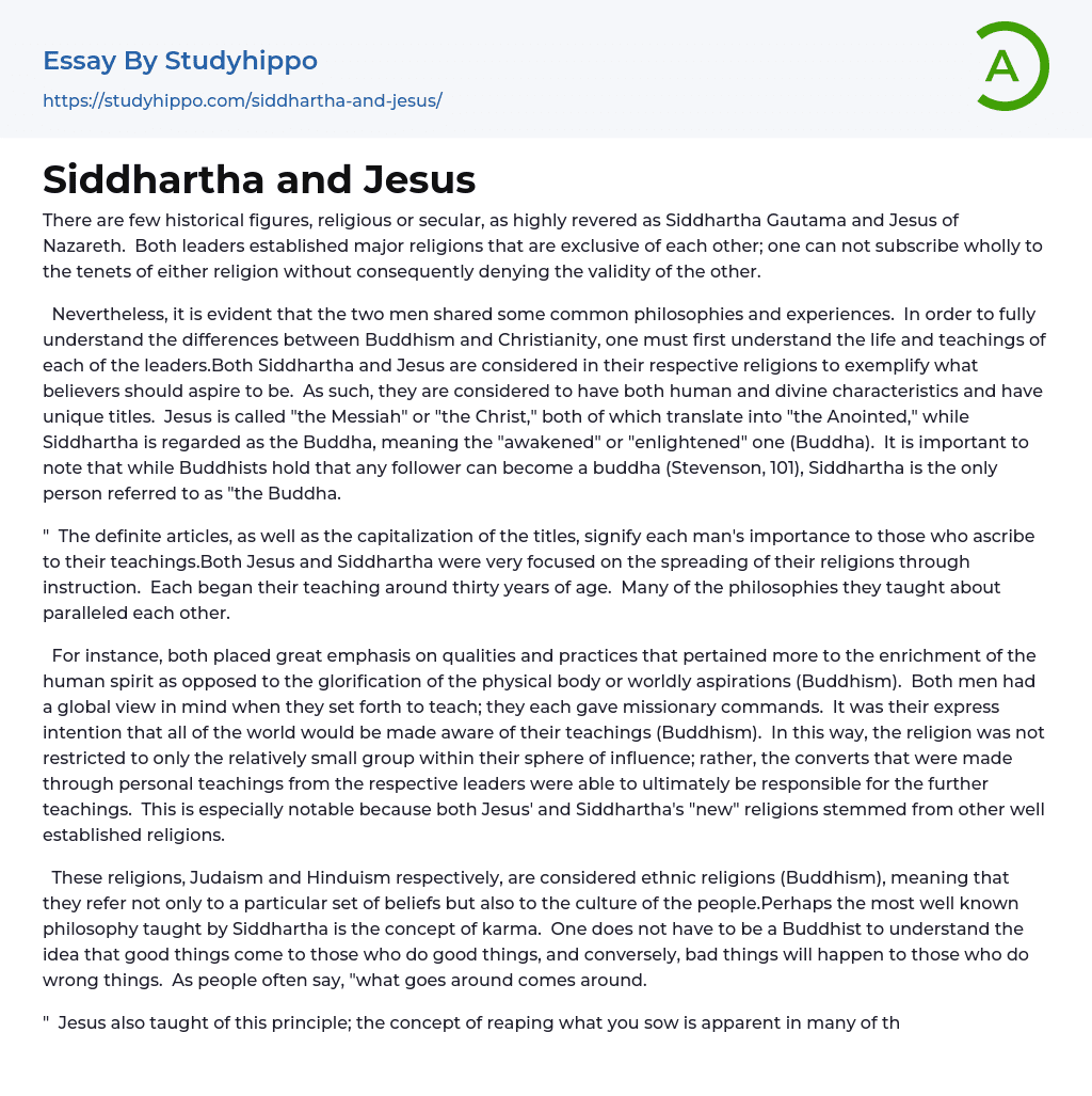 Siddhartha and Jesus Essay Example