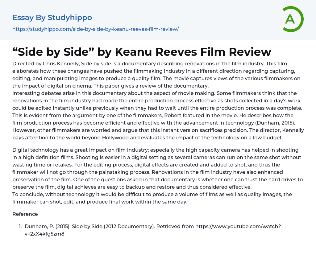 “Side by Side” by Keanu Reeves Film Review Essay Example