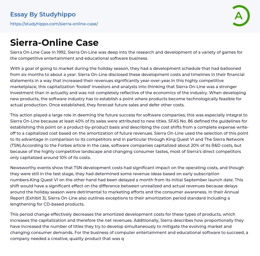 Sierra-Online Case Essay Example
