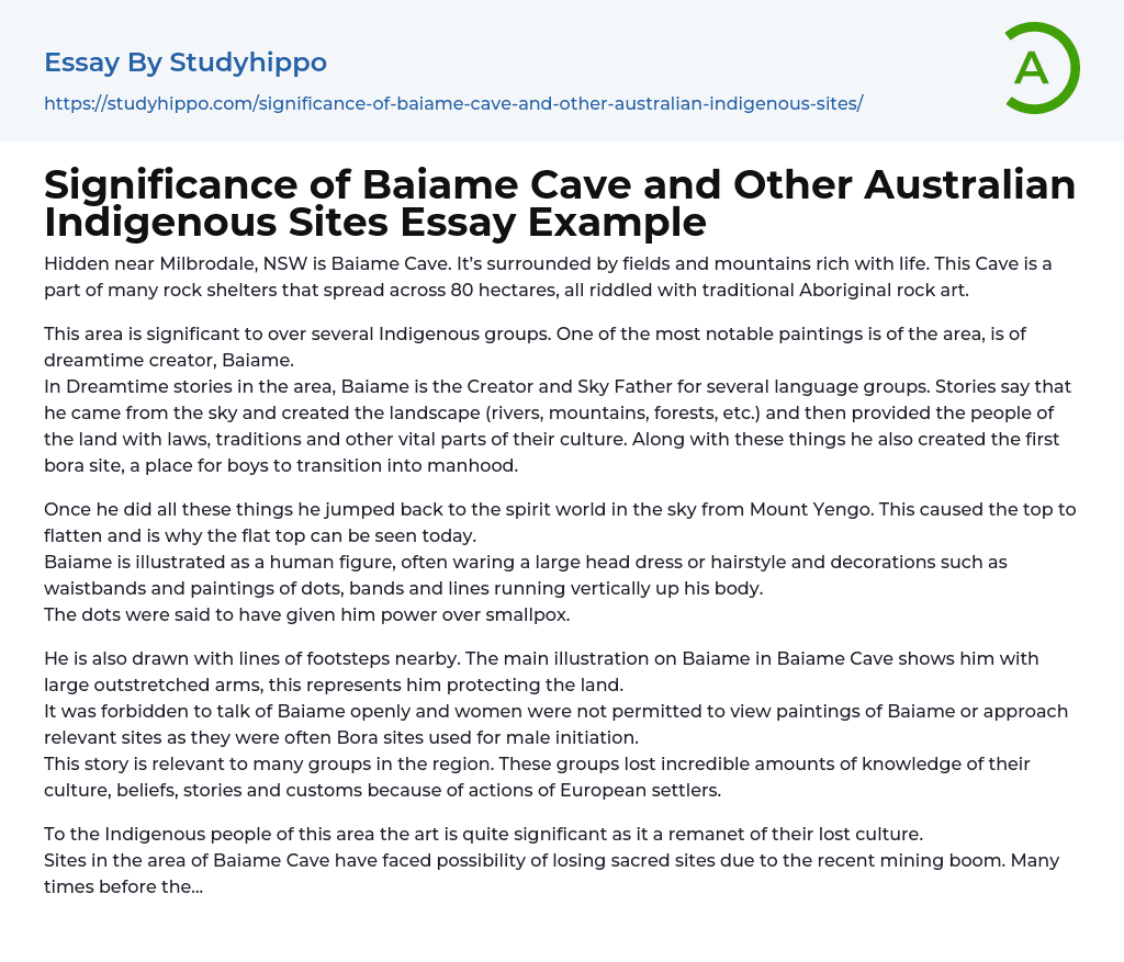 Significance of Baiame Cave and Other Australian Indigenous Sites Essay Example
