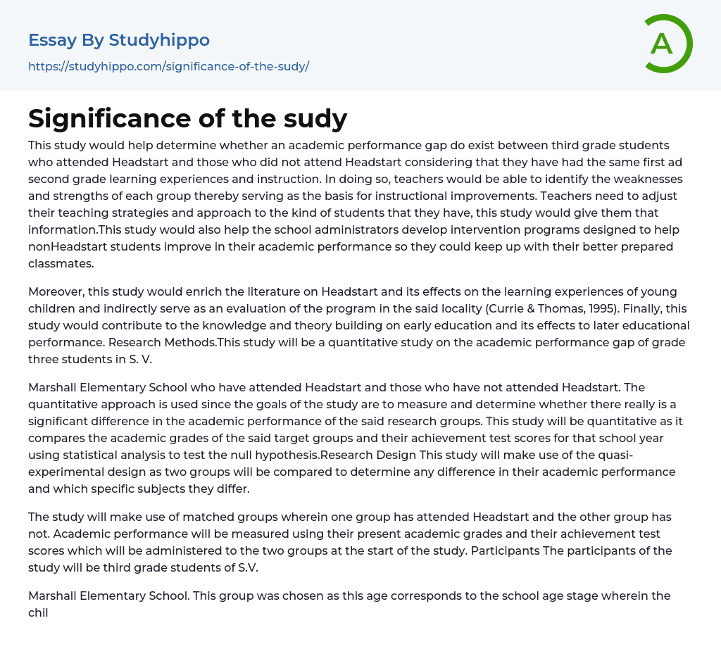 Significance of the sudy Essay Example
