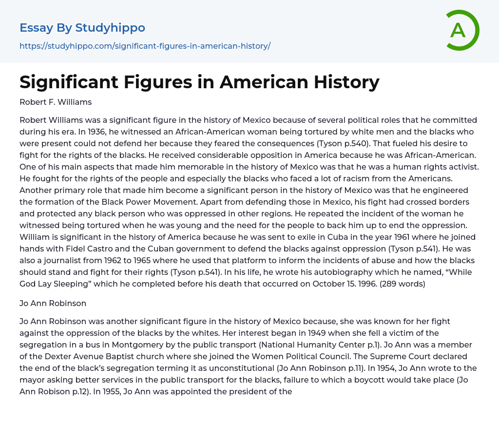 Significant Figures in American History Essay Example
