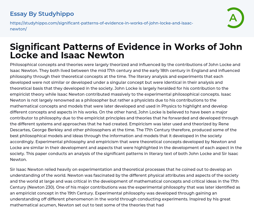 Significant Patterns of Evidence in Works of John Locke and Isaac Newton Essay Example