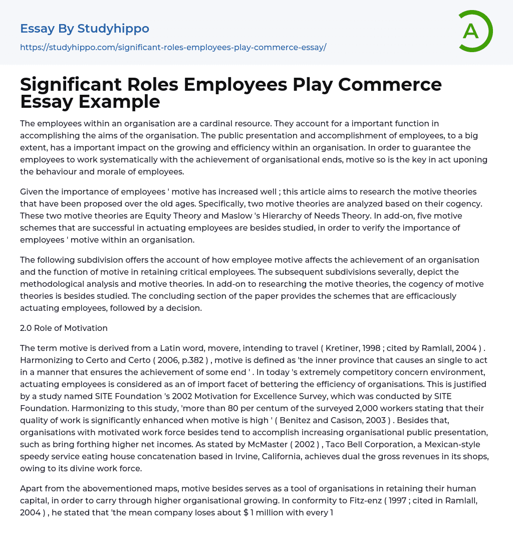 Significant Roles Employees Play Commerce Essay Example
