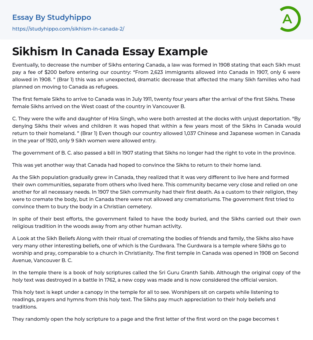 Sikhism In Canada Essay Example
