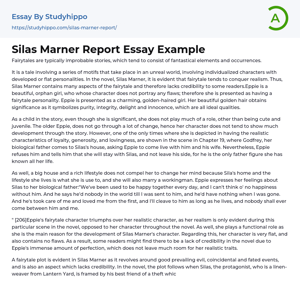 Silas Marner Report Essay Example