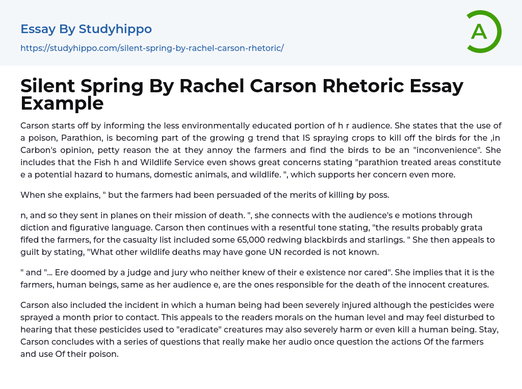 Silent Spring By Rachel Carson Rhetoric Essay Example