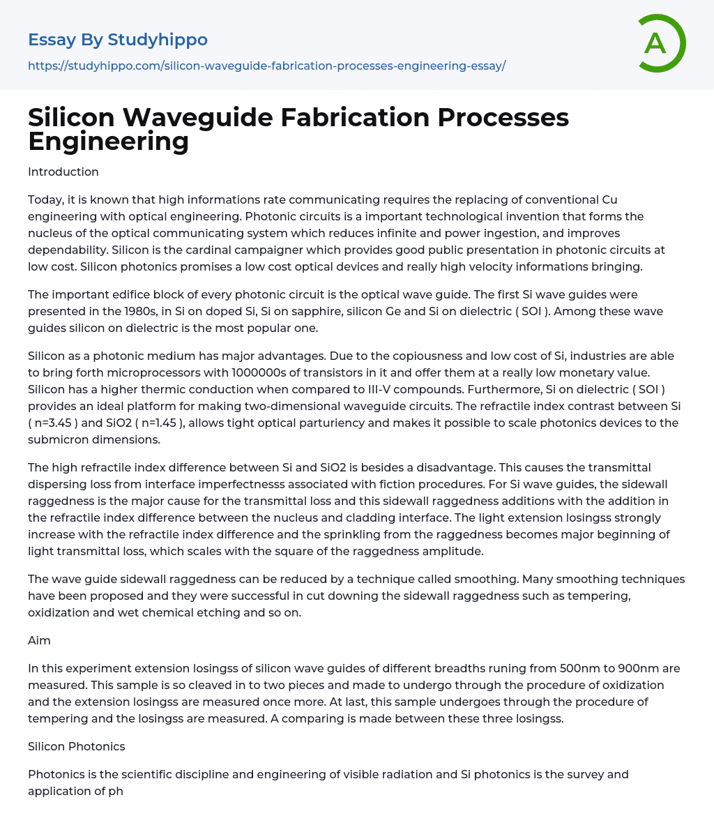 Silicon Waveguide Fabrication Processes Engineering Essay Example