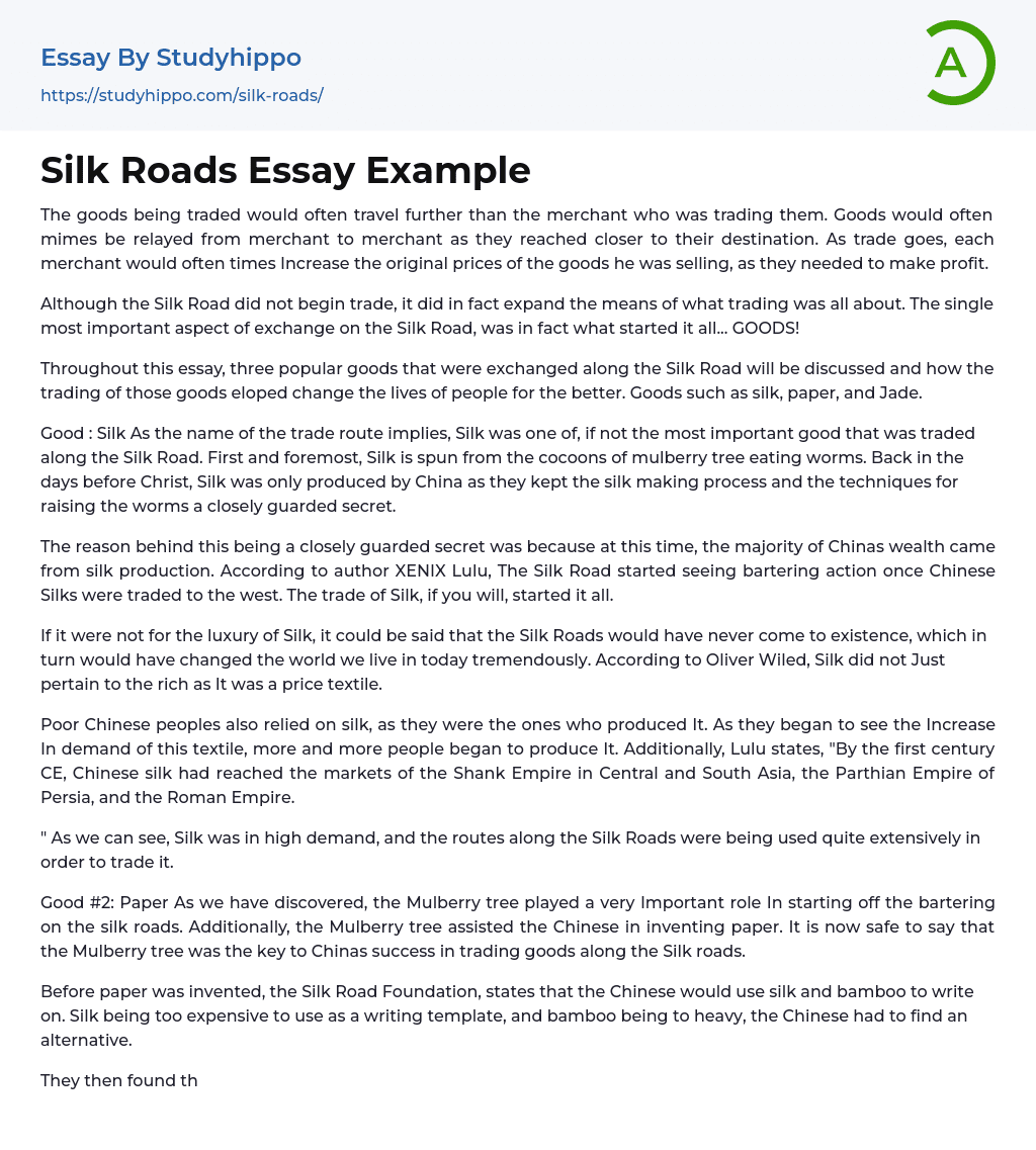 Silk Roads Essay Example