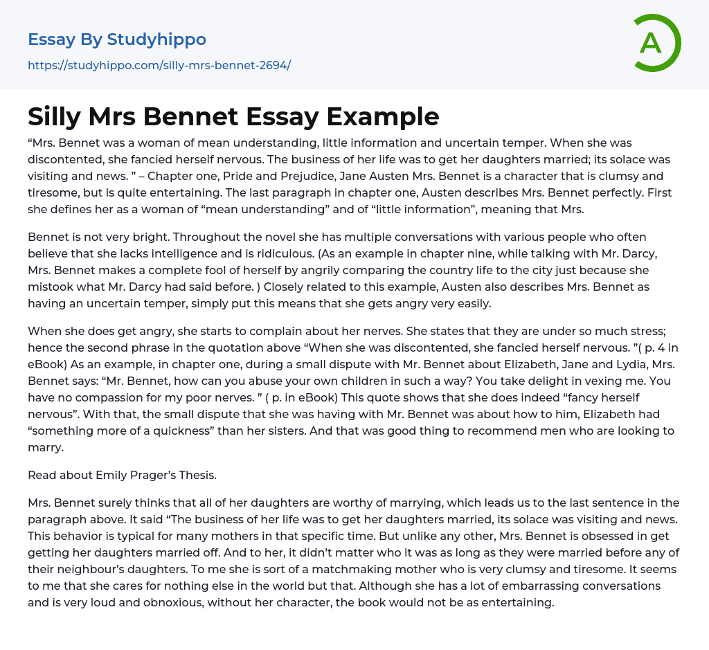 Silly Mrs Bennet Essay Example