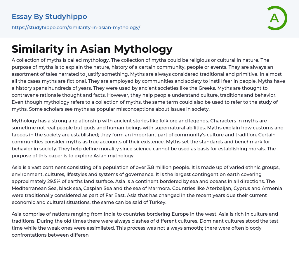 Similarity in Asian Mythology Essay Example