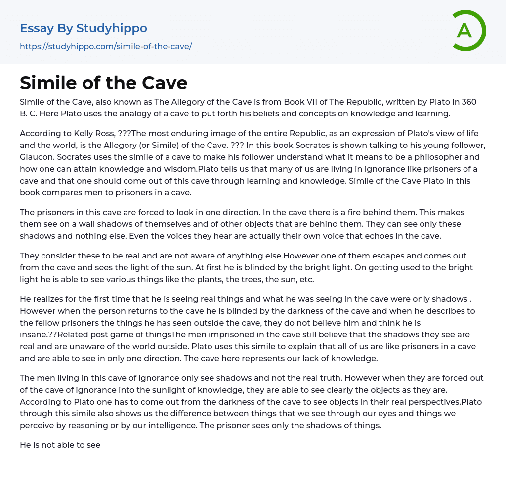 Simile of the Cave Essay Example