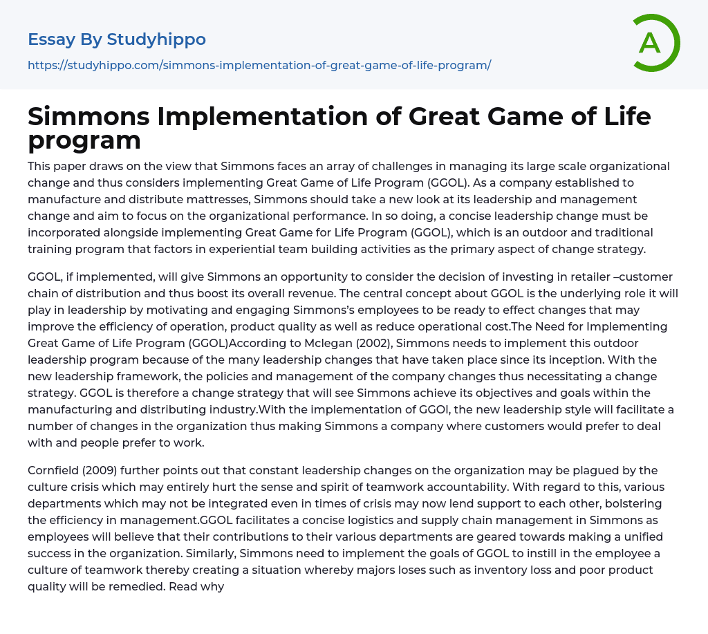 Simmons Implementation of Great Game of Life program Essay Example