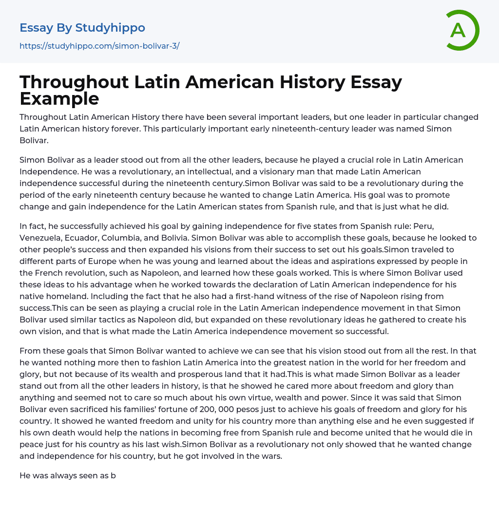 Throughout Latin American History Essay Example