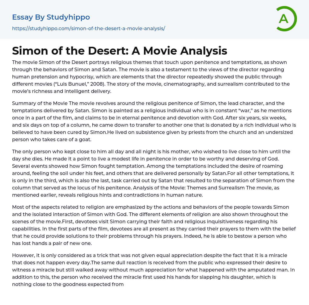 Simon of the Desert: A Movie Analysis Essay Example