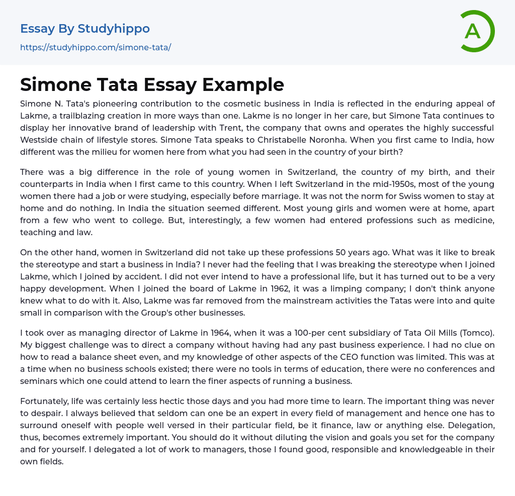 Simone Tata Essay Example