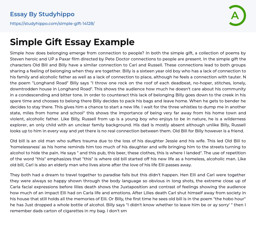 Simple Gift Essay Example