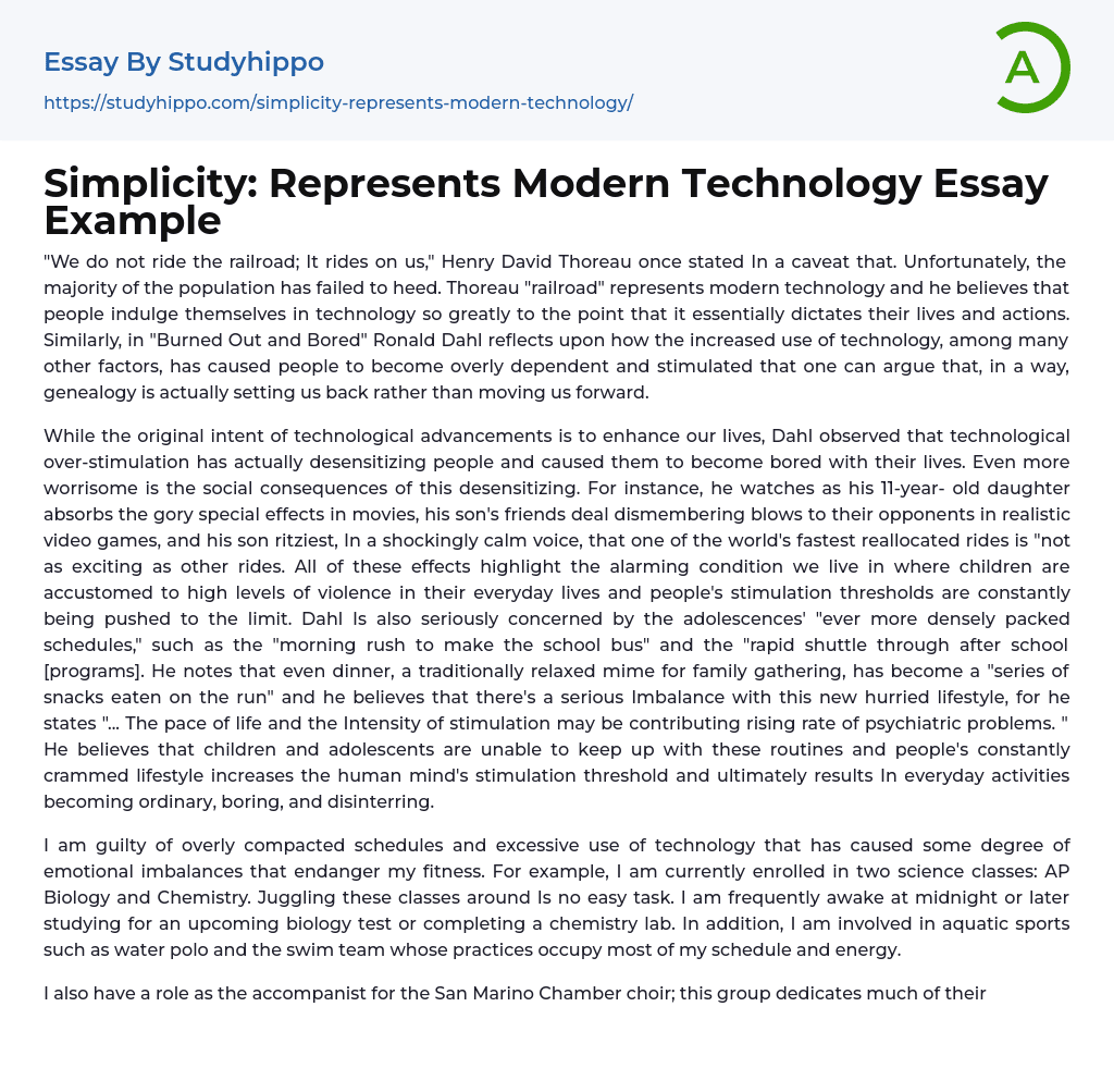 Simplicity: Represents Modern Technology Essay Example