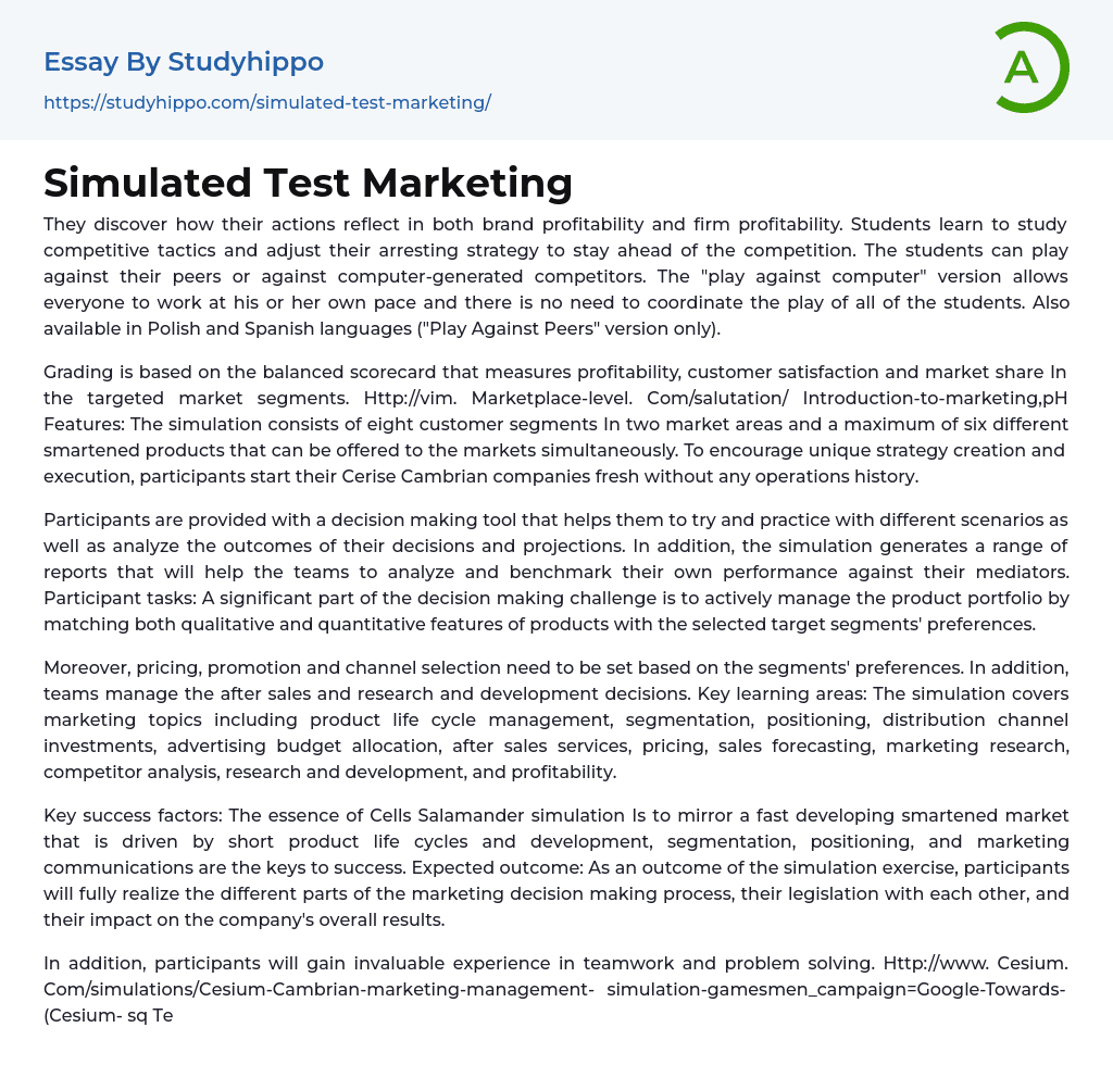 Simulated Test Marketing Essay Example