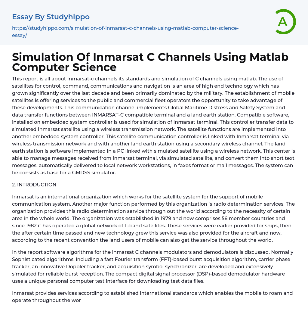 Simulation Of Inmarsat C Channels Using Matlab Computer Science Essay Example