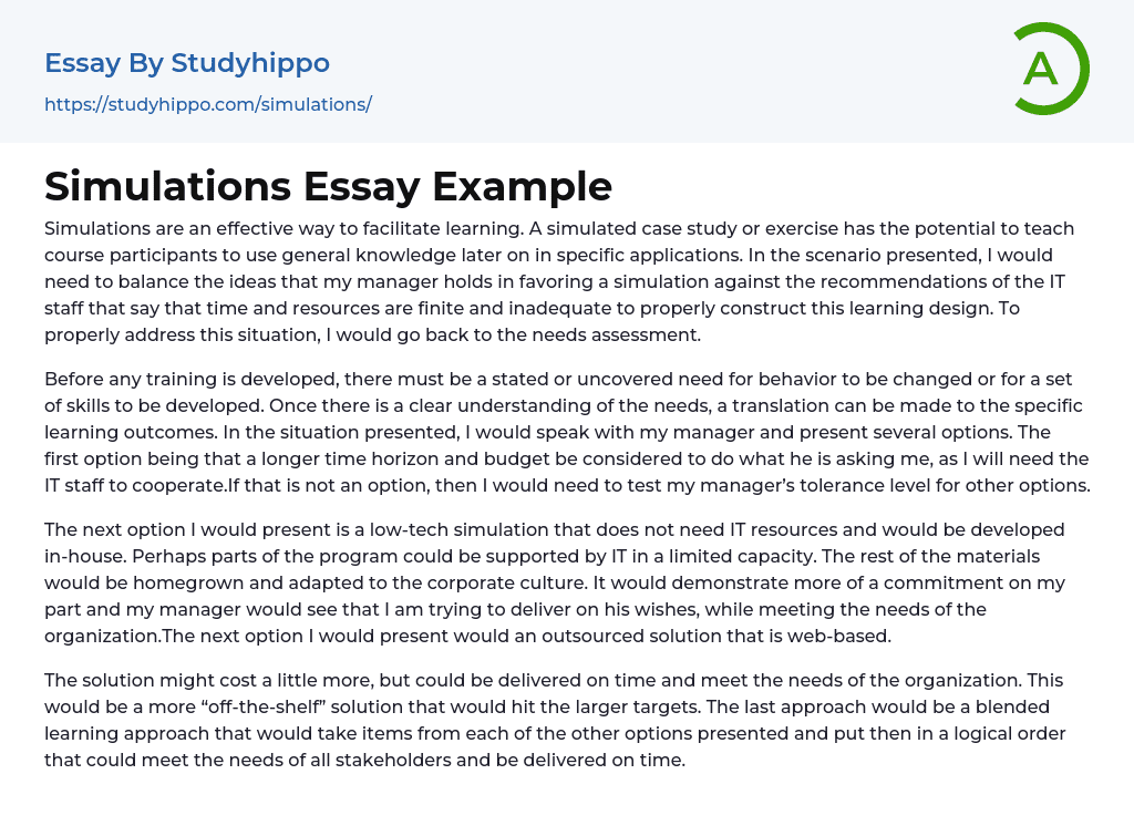 Simulations Essay Example