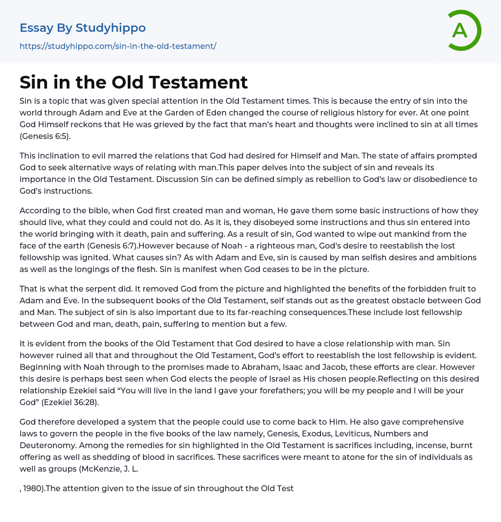 Sin in the Old Testament Essay Example