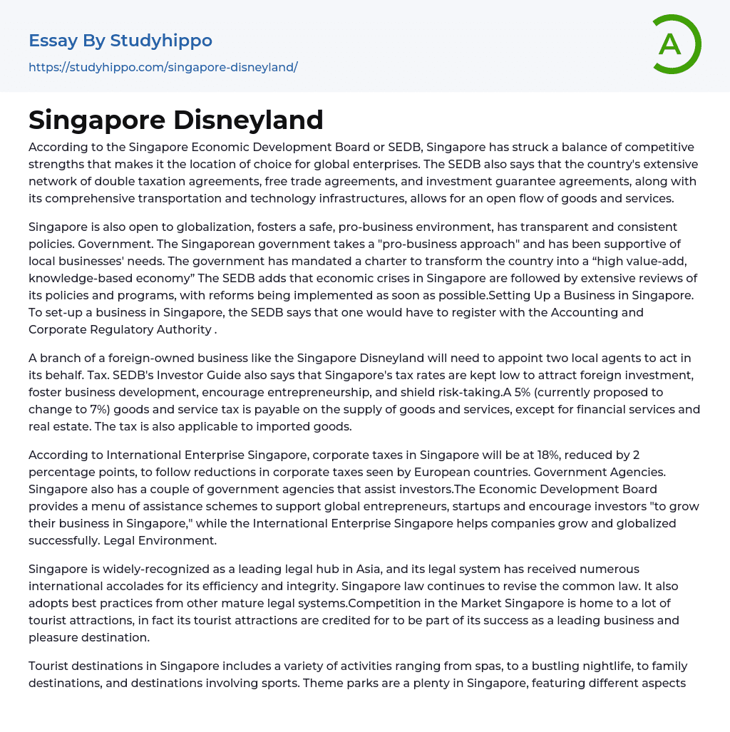 Singapore Disneyland Essay Example