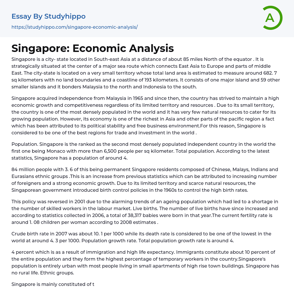 Singapore: Economic Analysis Essay Example