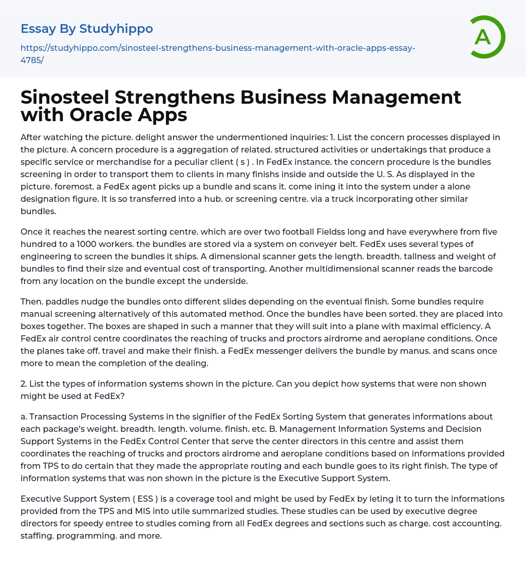 Sinosteel Strengthens Business Management with Oracle Apps Essay Example
