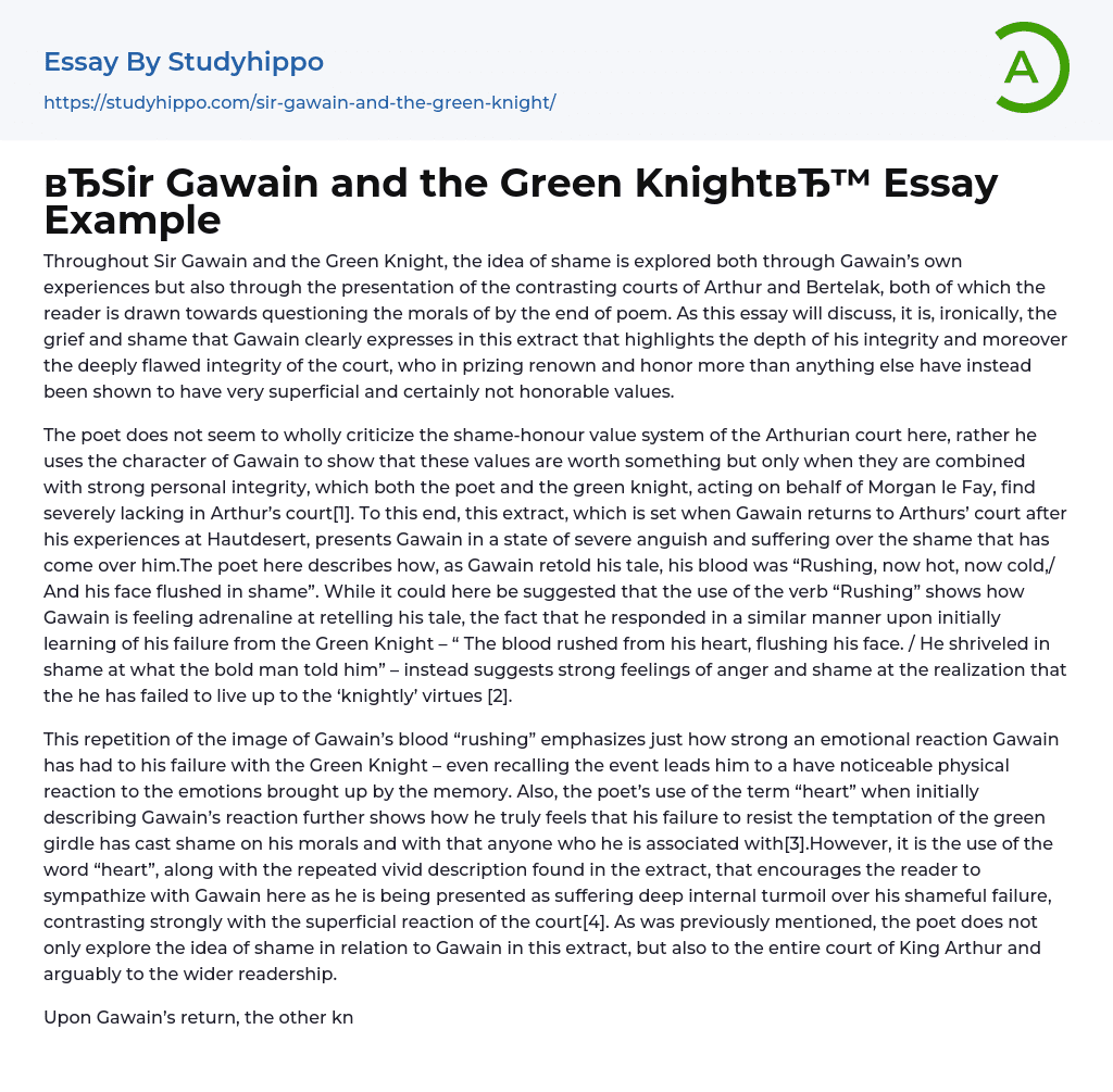 “Sir Gawain and the Green Knight Essay Example