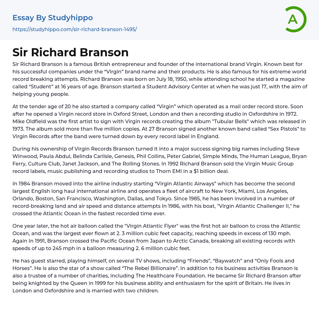 Sir Richard Branson Essay Example