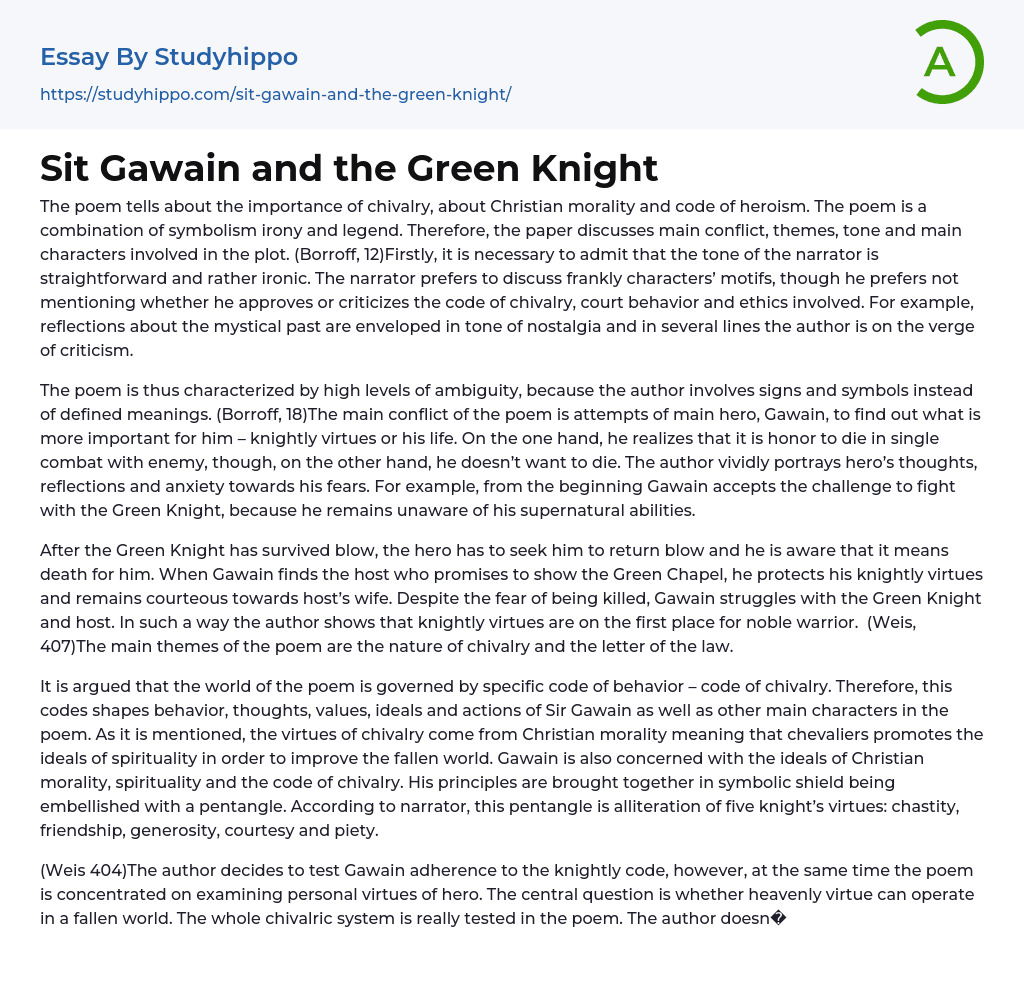 Sit Gawain and the Green Knight Essay Example