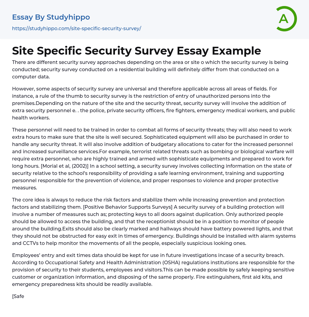 Site Specific Security Survey Essay Example