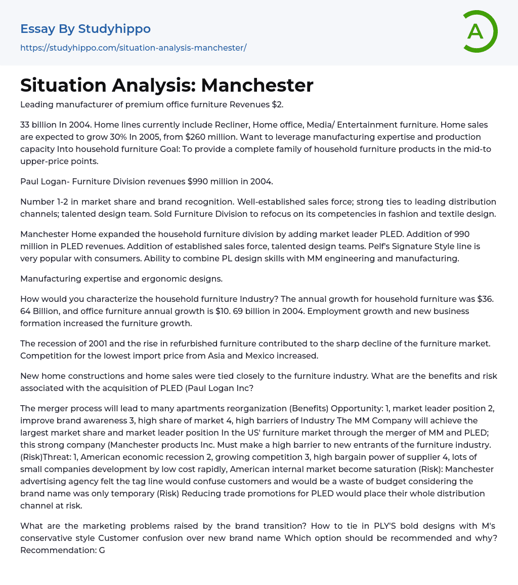 Situation Analysis: Manchester Essay Example