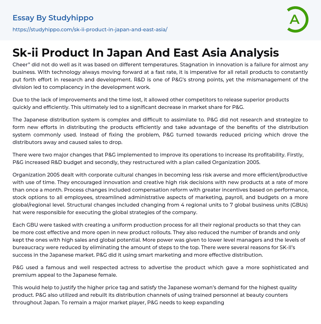 Sk-ii Product In Japan And East Asia Analysis Essay Example