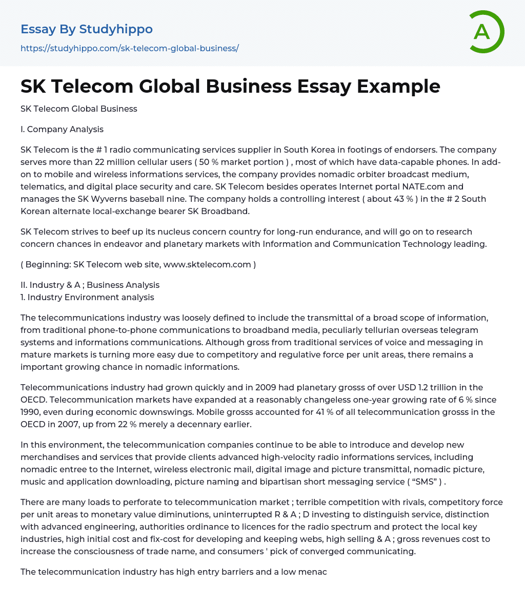 SK Telecom Global Business Essay Example
