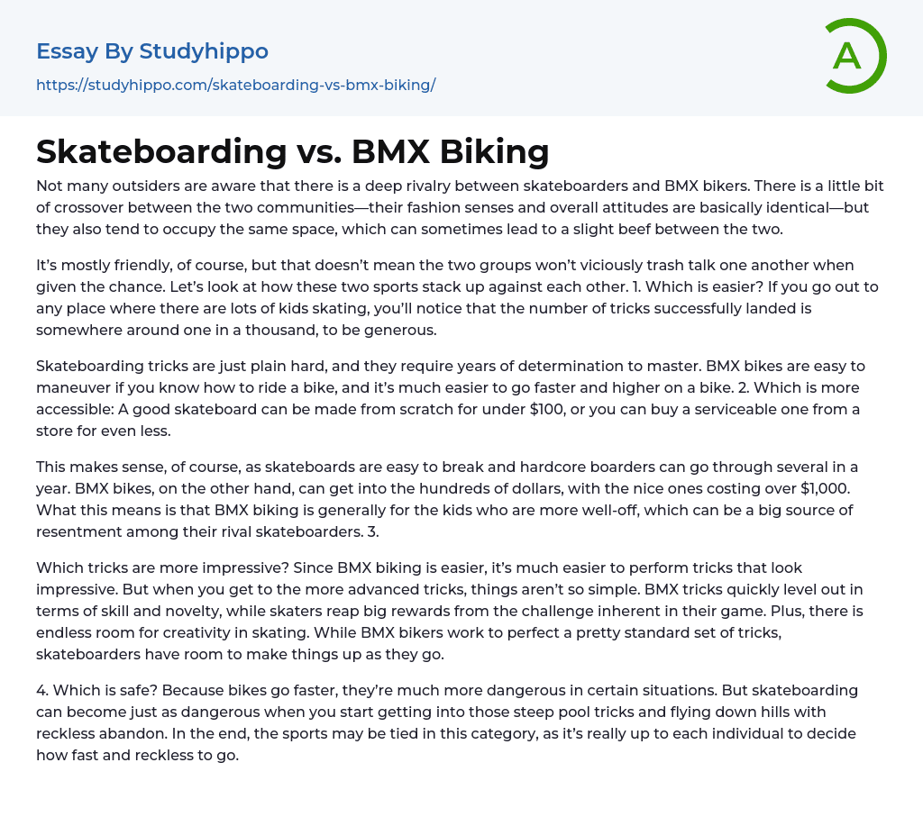 Skateboarding vs. BMX Biking Essay Example