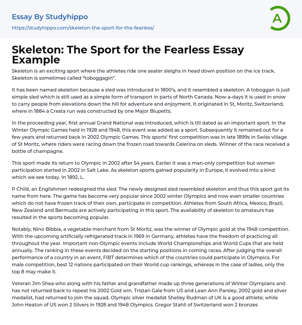 Skeleton: The Sport for the Fearless Essay Example