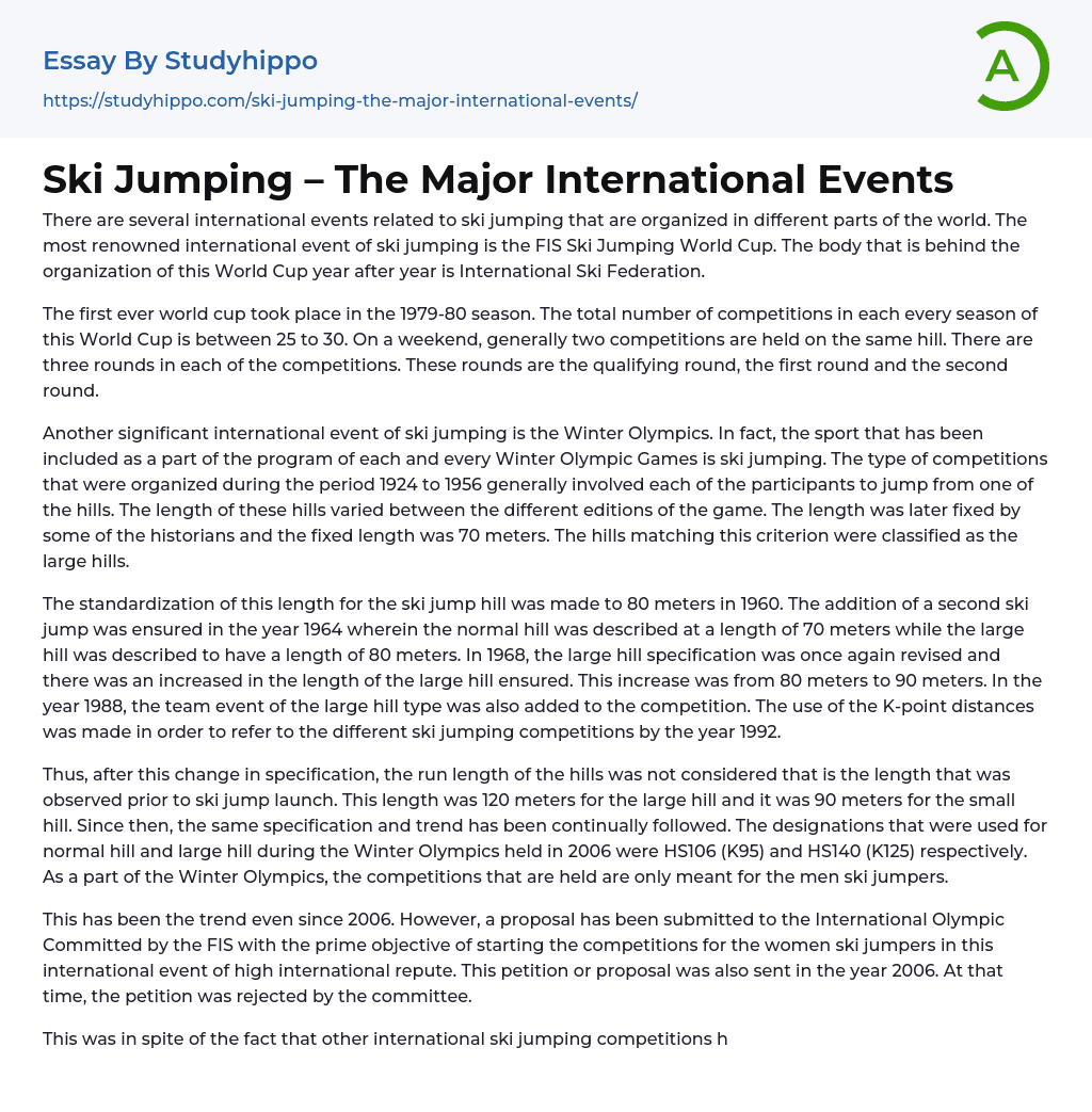 Ski Jumping – The Major International Events Essay Example